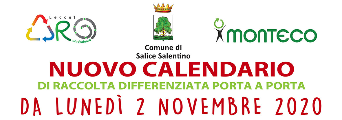 Salice Salentino: dal 2 novembre 2020 cambia il calendario di raccolta differenziata